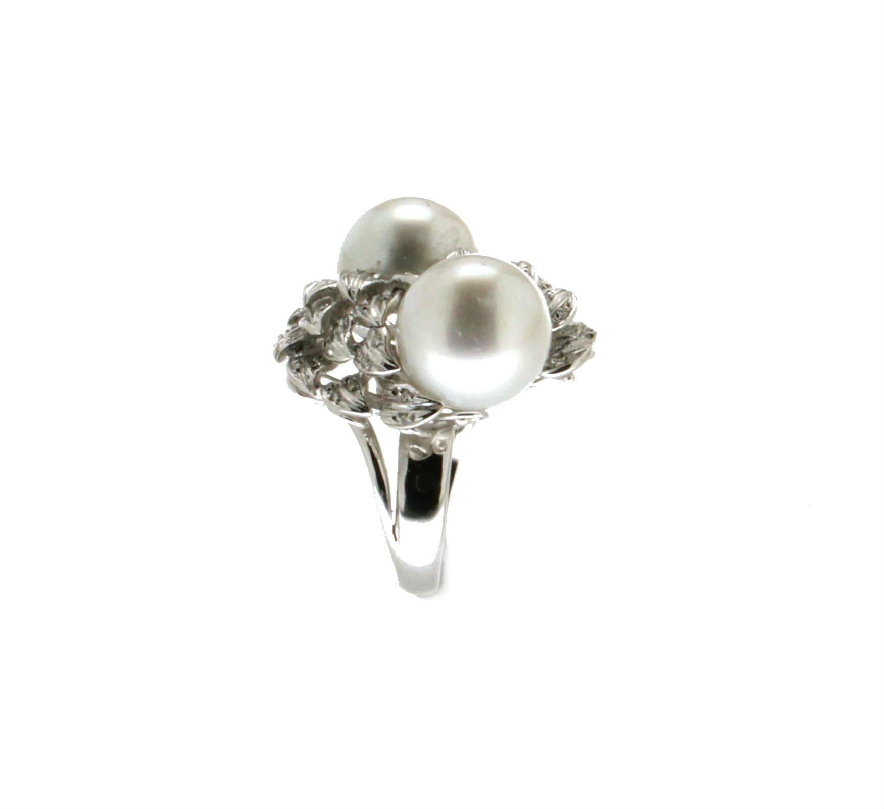 Artisan Handcraft Australian Pearls 18 Karat White Gold Diamonds Cocktail Ring For Sale