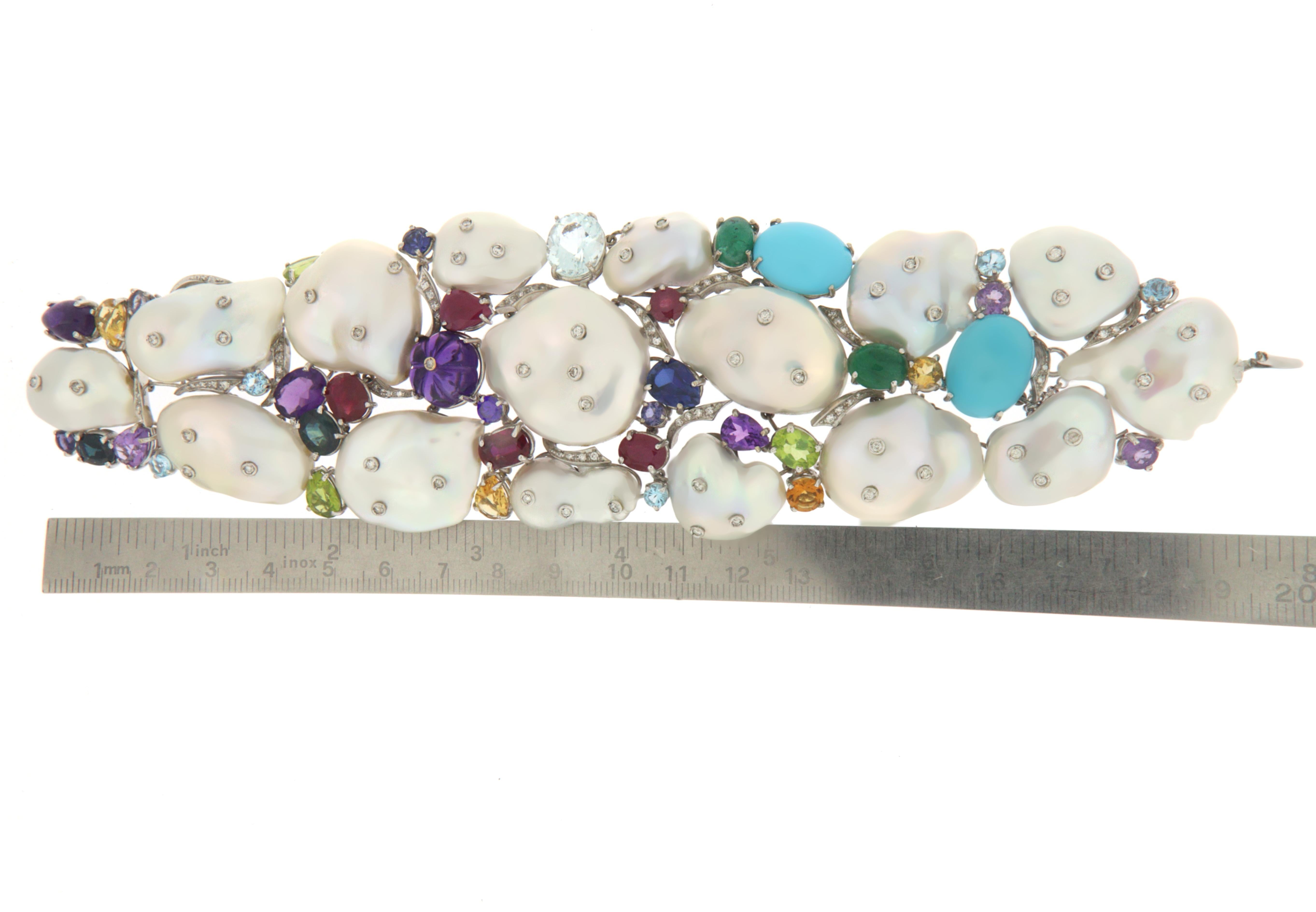 Handcraft Australian Pearls 18 Karat White Gold Diamonds Cuff Bracelet For Sale 8