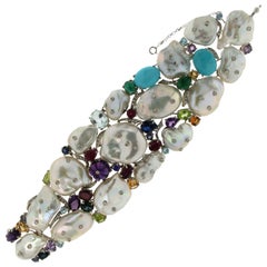 Handcraft Australian Pearls 18 Karat White Gold Diamonds Cuff Bracelet