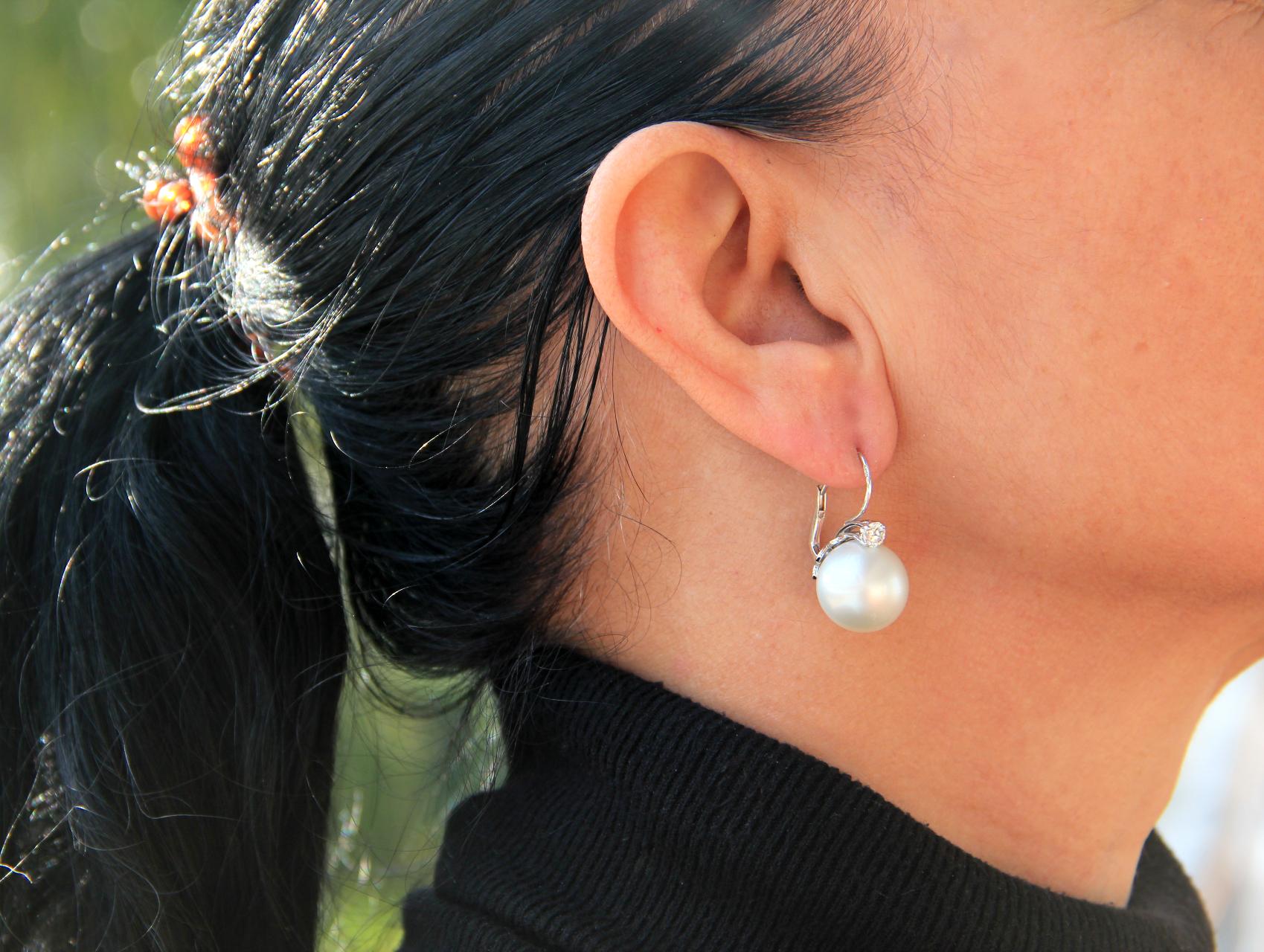 Handcraft Australian Pearls 18 Karat White Gold Diamonds Drop Earrings For Sale 1