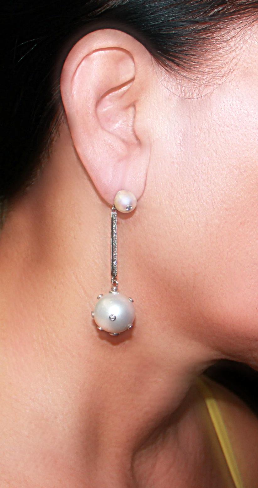 Handcraft Australian Pearls 18 Karat White Gold Diamonds Drop Earrings For Sale 1