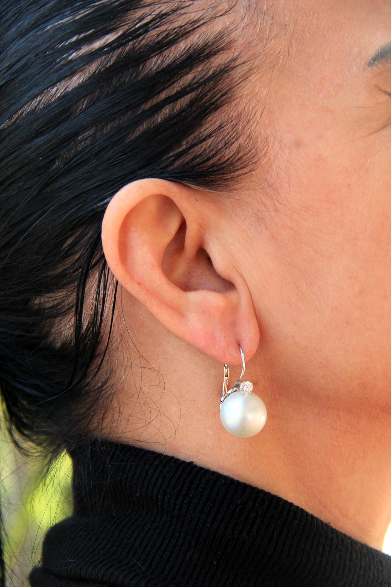 Handcraft Australian Pearls 18 Karat White Gold Diamonds Drop Earrings For Sale 2