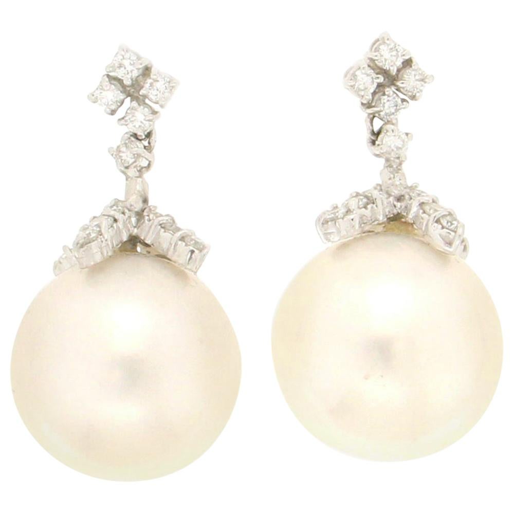 Handcraft Australian Pearls 18 Karat White Gold Diamonds Drop Earrings ...