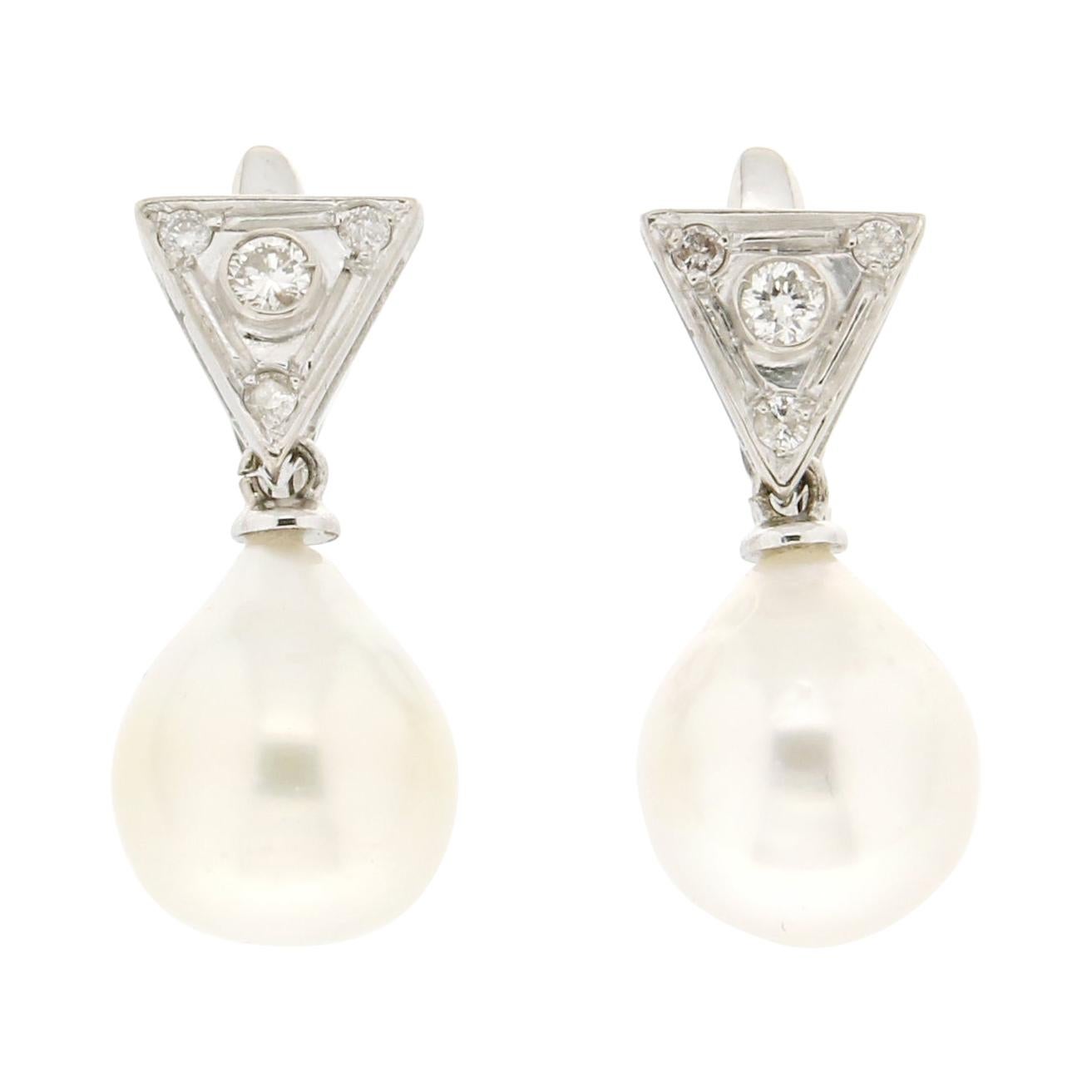 Handcraft Australian Pearls 18 Karat White Gold Diamonds Drop Earrings