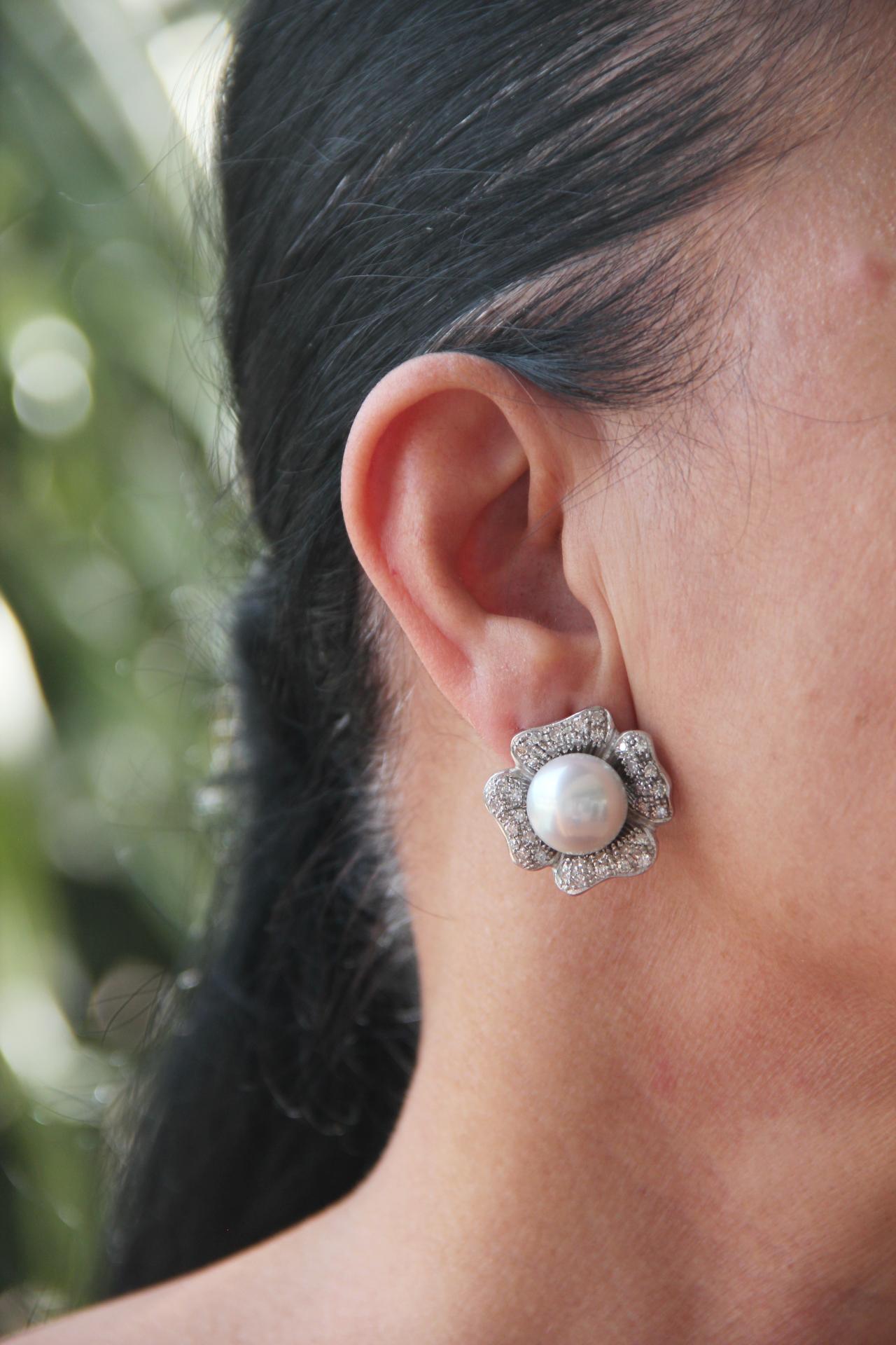 Handcraft Australian Pearls 18 Karat White Gold Diamonds Stud Earrings For Sale 4