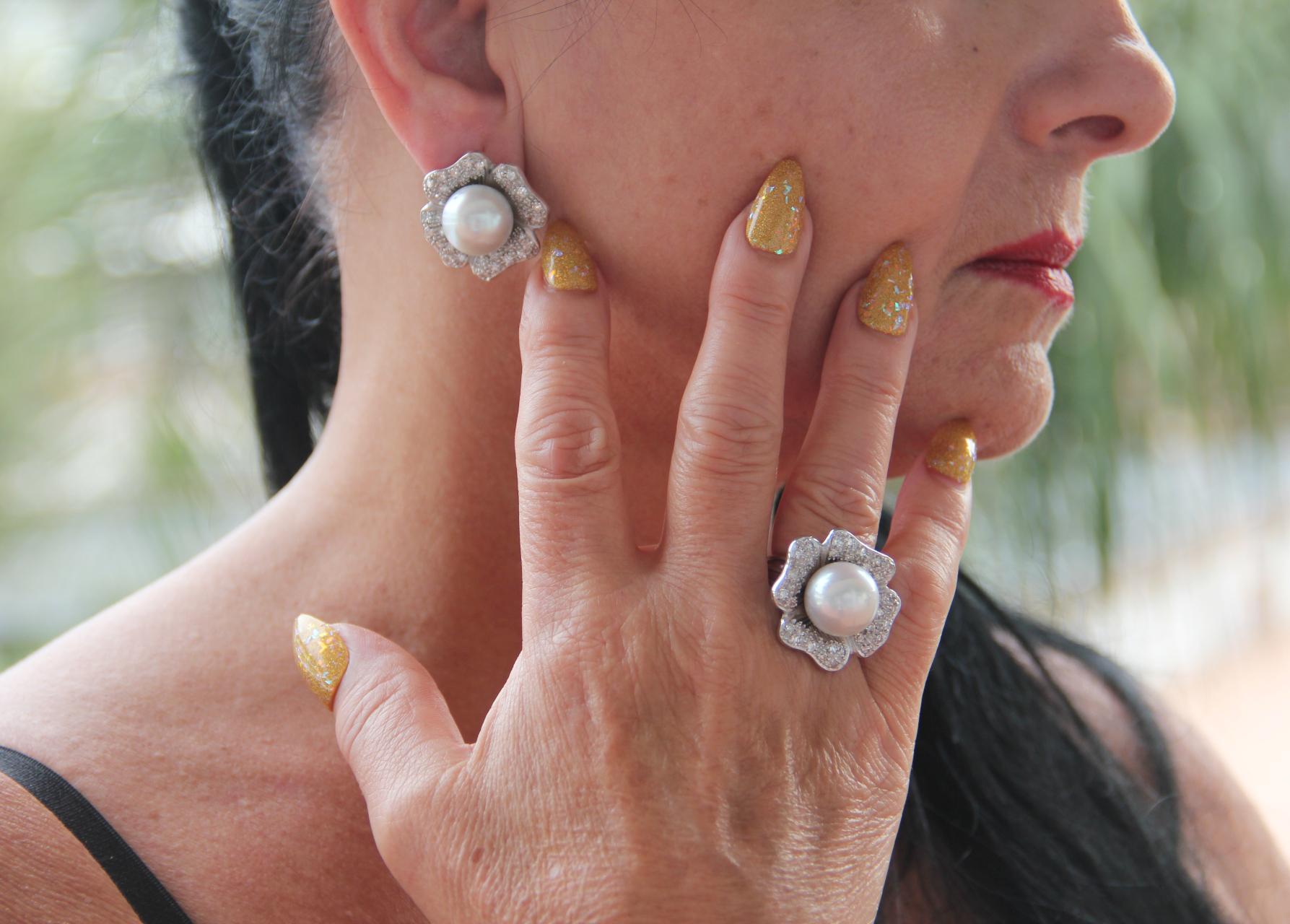 Handcraft Australian Pearls 18 Karat White Gold Diamonds Stud Earrings For Sale 6