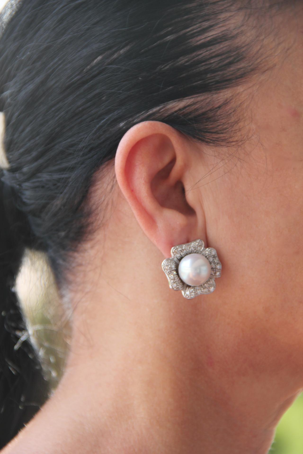 Handcraft Australian Pearls 18 Karat White Gold Diamonds Stud Earrings For Sale 7