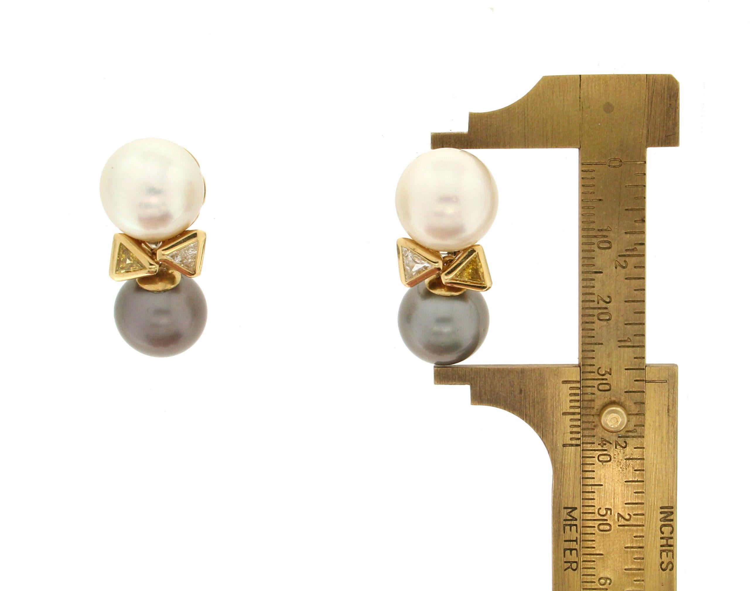 Handcraft Australian Pearls 18 Karat Yellow Gold Fancy Diamonds Stud Earrings For Sale 1