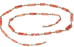 Handcraft Barrels Coral 14 Karat Yellow Gold Chain Necklace
