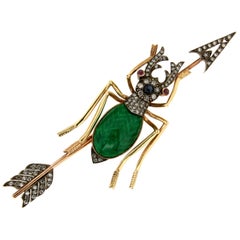 Handcraft Beetle 14 Karat Yellow Gold Enamel Diamonds Brooch