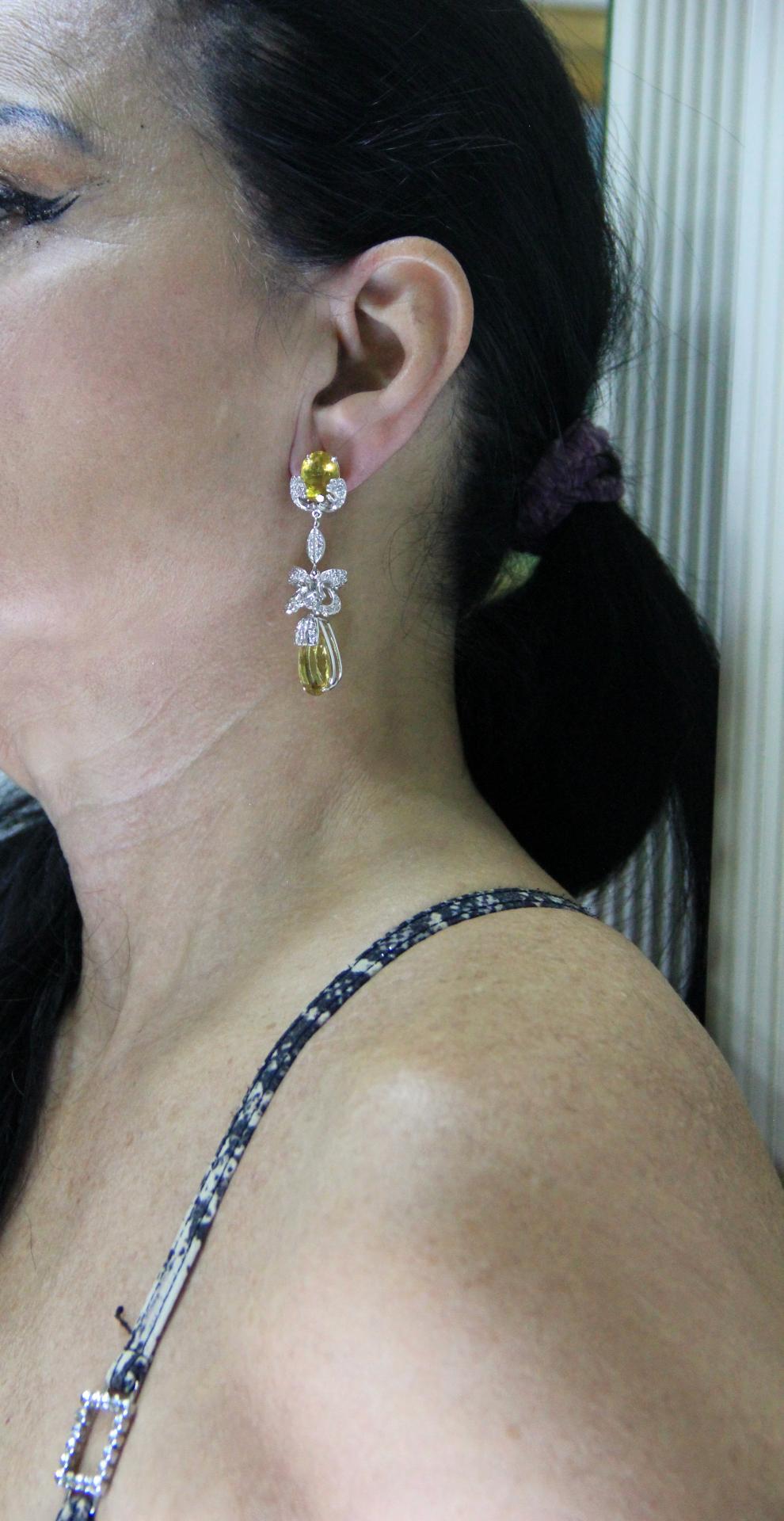 Handcraft Beryl 18 Karat White Gold Diamonds Drop Earrings For Sale 4