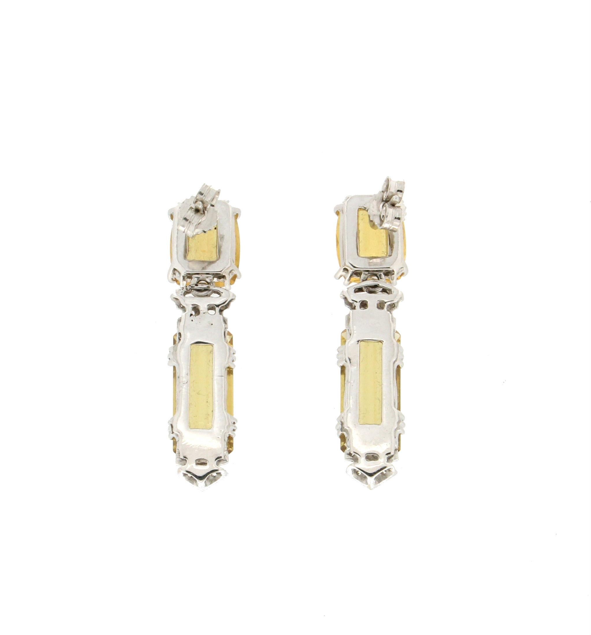 Baguette Cut Handcraft Beryl 18 Karat White Gold Diamonds Drop Earrings For Sale