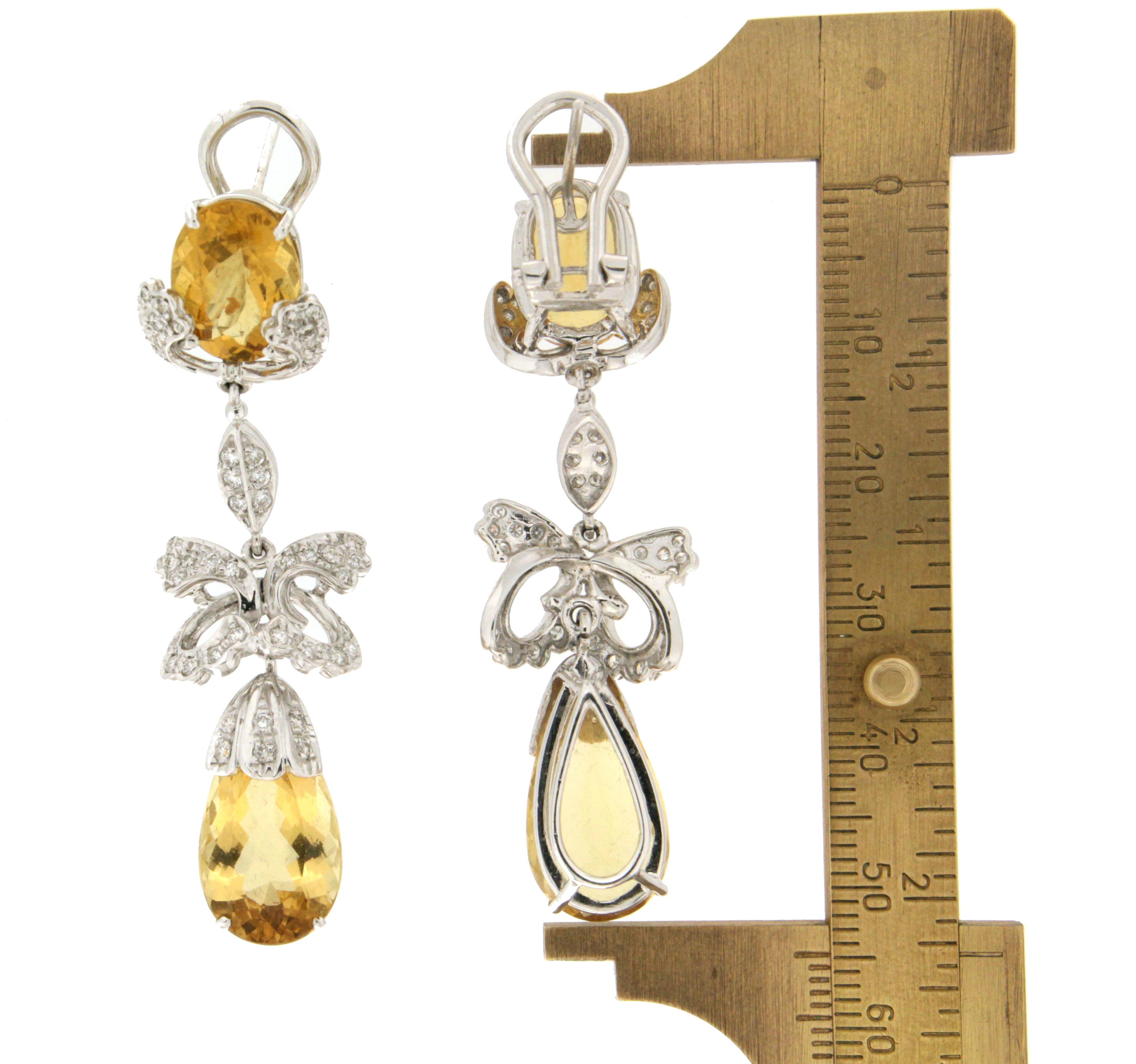 Brilliant Cut Handcraft Beryl 18 Karat White Gold Diamonds Drop Earrings For Sale