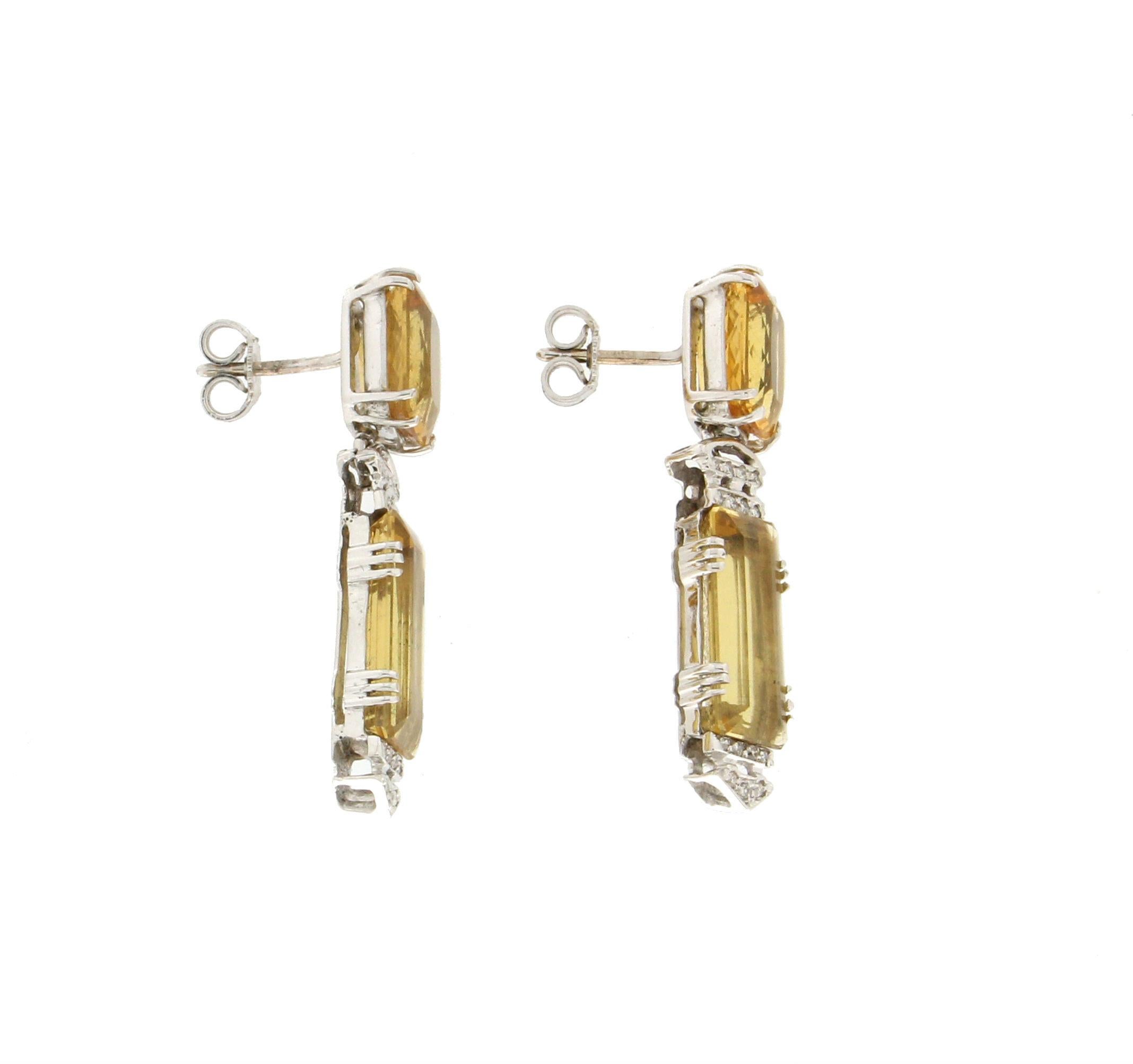 Handcraft Beryl 18 Karat White Gold Diamonds Drop Earrings In New Condition For Sale In Marcianise, IT