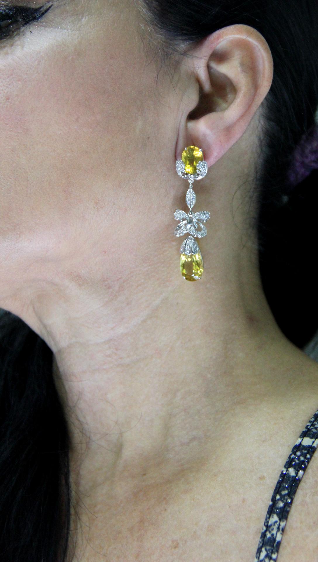Handcraft Beryl 18 Karat White Gold Diamonds Drop Earrings For Sale 1