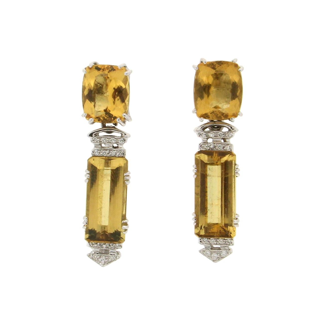 Handcraft Beryl 18 Karat White Gold Diamonds Drop Earrings For Sale