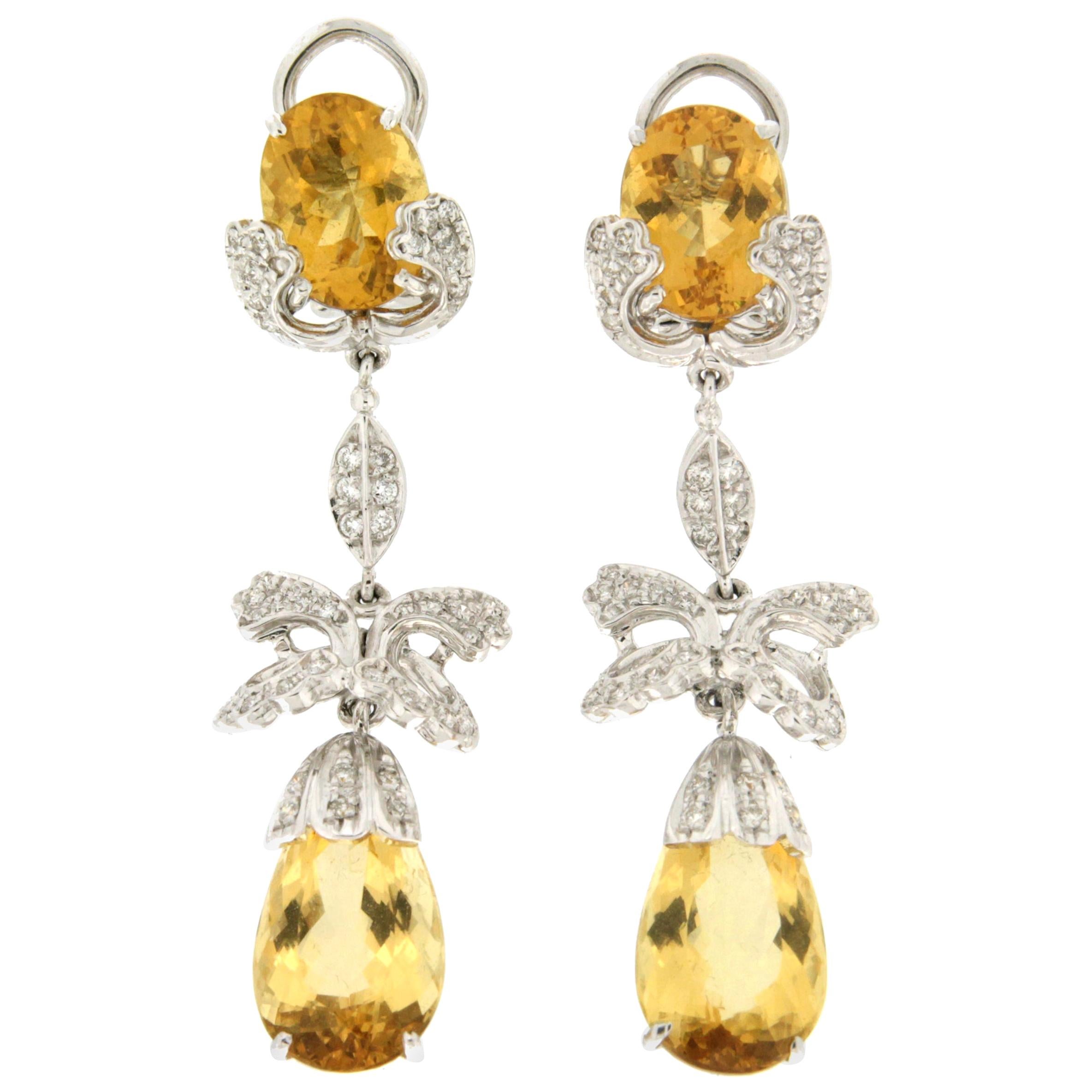 Handcraft Beryl 18 Karat White Gold Diamonds Drop Earrings For Sale