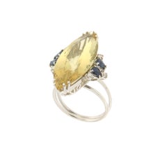 Handcraft Beryl 18 Karat White Gold Diamonds Sapphires Cocktail Ring
