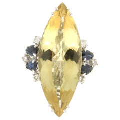 Cocktail-Ring, Handgefertigt, Beryll 18 Karat Weißgold Diamanten Saphire