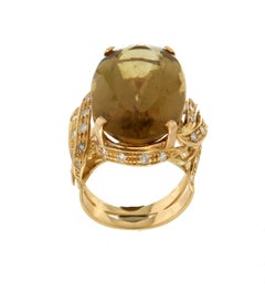 Handcraft Beryl 18 Karat Yellow Gold Diamonds Cocktail Ring
