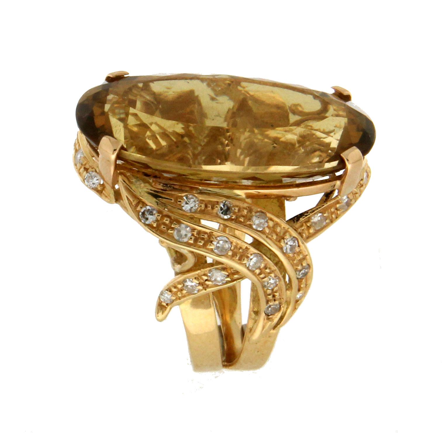 Artisan Handcraft Beryl 18 Karat Yellow Gold Diamonds Cocktail Ring For Sale