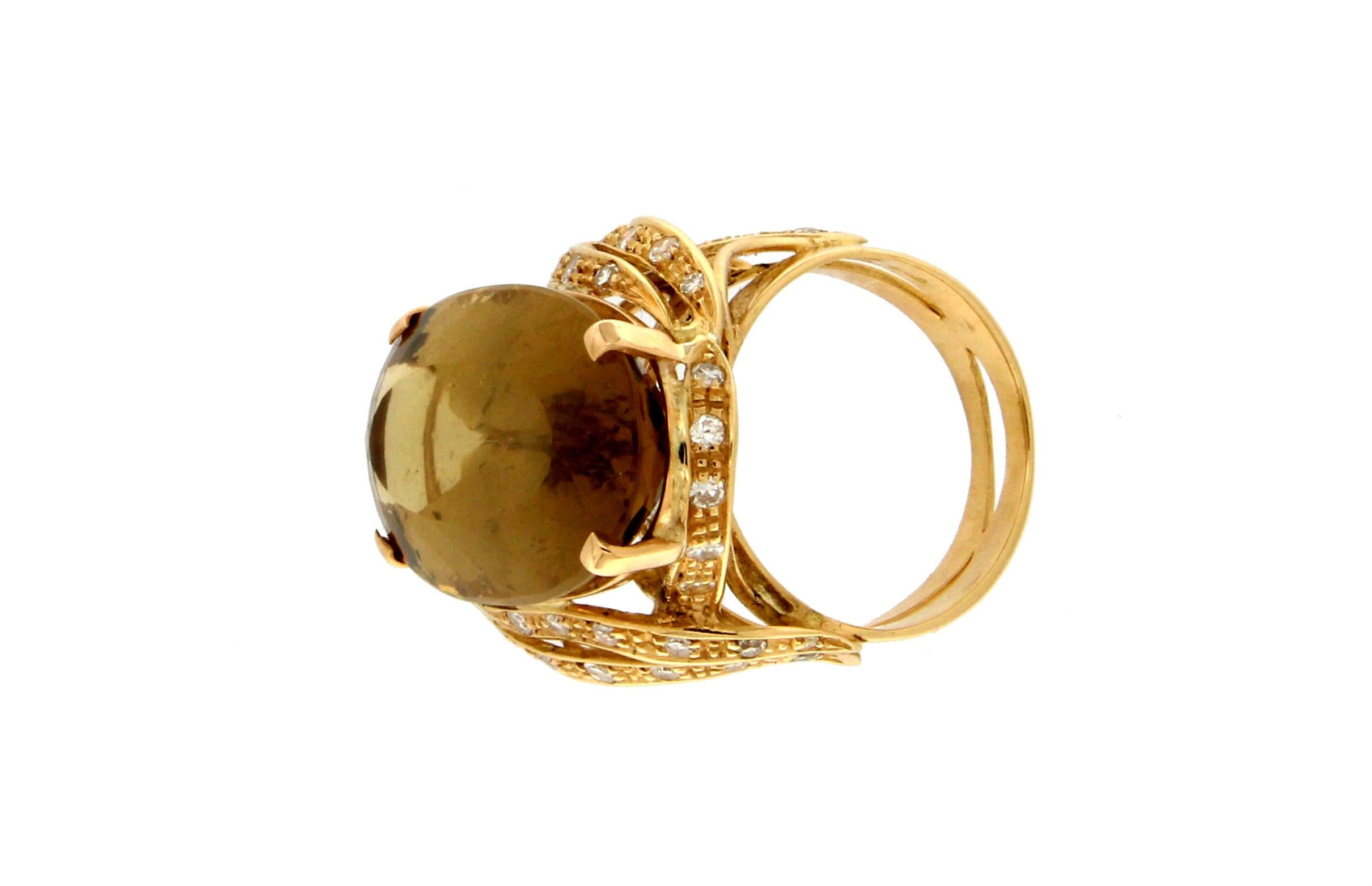 Women's or Men's Handcraft Beryl 18 Karat Yellow Gold Diamonds Cocktail Ring For Sale