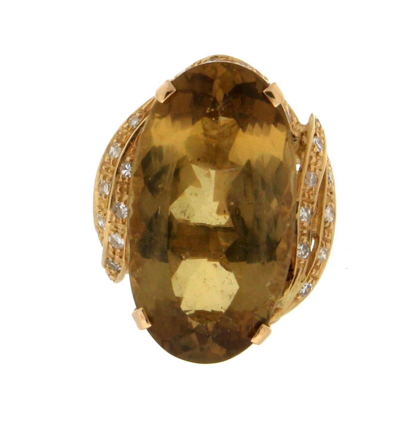 Handcraft Beryl 18 Karat Yellow Gold Diamonds Cocktail Ring For Sale 1