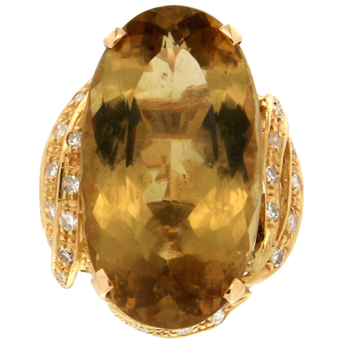 Handcraft Beryl 18 Karat Yellow Gold Diamonds Cocktail Ring For Sale