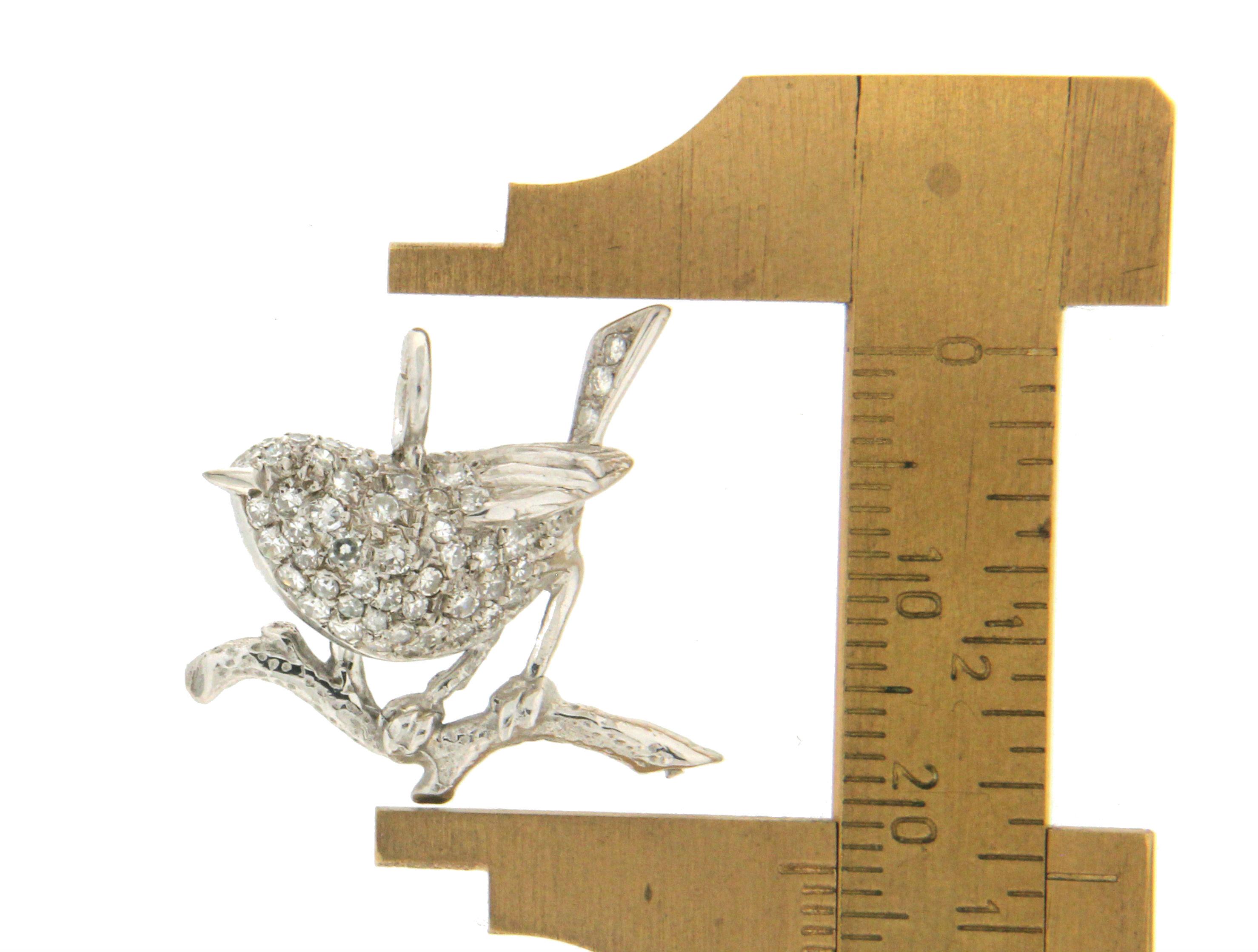 Brilliant Cut Handcraft Bird 14 Karat White Gold Diamonds Pendant Necklace