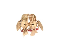 Handcraft Birds 14 Karat Yellow Gold Pearls Coral Diamonds Brooch