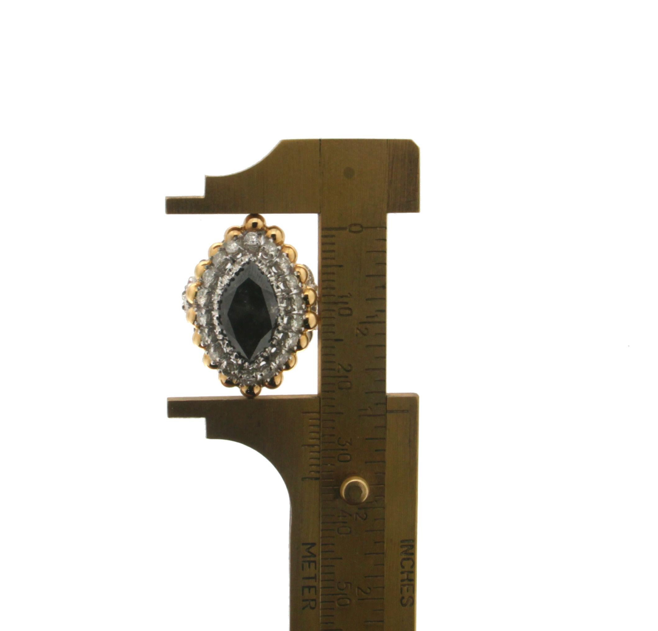 Women's Handcraft Black Diamond 18 Karat White and Yellow Gold Diamonds Cocktail Ring For Sale