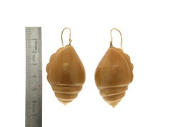 Handcraft Bone Seashell 18 Karat Yellow Gold Drop Earrings