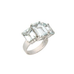 Handcraft Brazilian Aquamarine 18 Karat White Gold Cocktail Ring