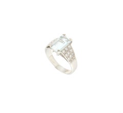 Handcraft Brazilian Aquamarine 18 Karat White Gold Diamonds Cocktail Ring