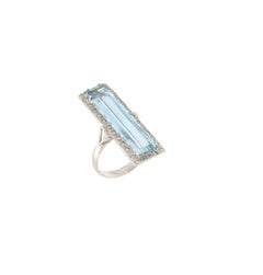 Handcraft Brazilian Aquamarine 18 Karat White Gold Diamonds Cocktail Ring