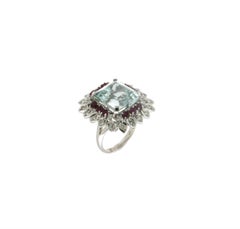 Handcraft Brazilian Aquamarine 18 Karat White Gold Diamonds Cocktail Ring