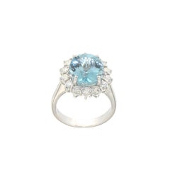 Handcraft Brazilian Aquamarine 18 Karat White Gold Diamonds Cocktail Ring
