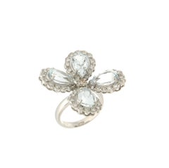 Handcraft Brazilian Aquamarine 18 Karat White Gold Diamonds Cocktail Ring