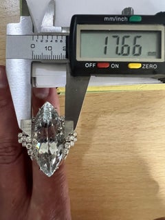 Contemporary 18K White Gold Natural Aquamarine & Diamond Cocktail Ring, 55ct