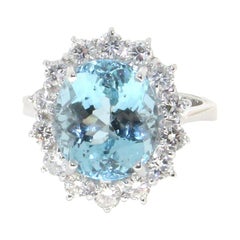 Handcraft Brazilian Aquamarine 18 Karat White Gold Diamonds Cocktail Ring