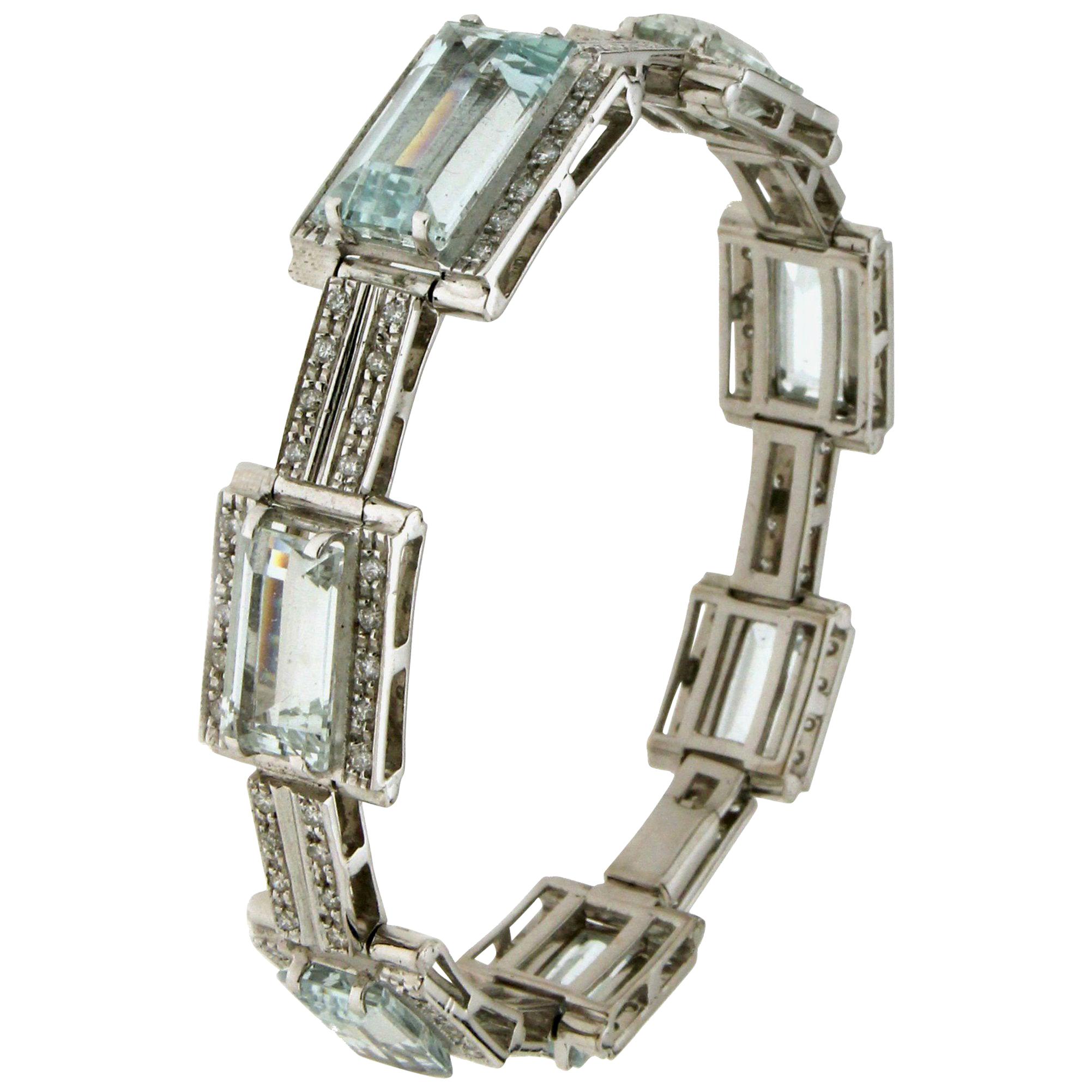 Handcraft Brazilian Aquamarine 18 Karat White Gold Diamonds Cuff Bracelet For Sale