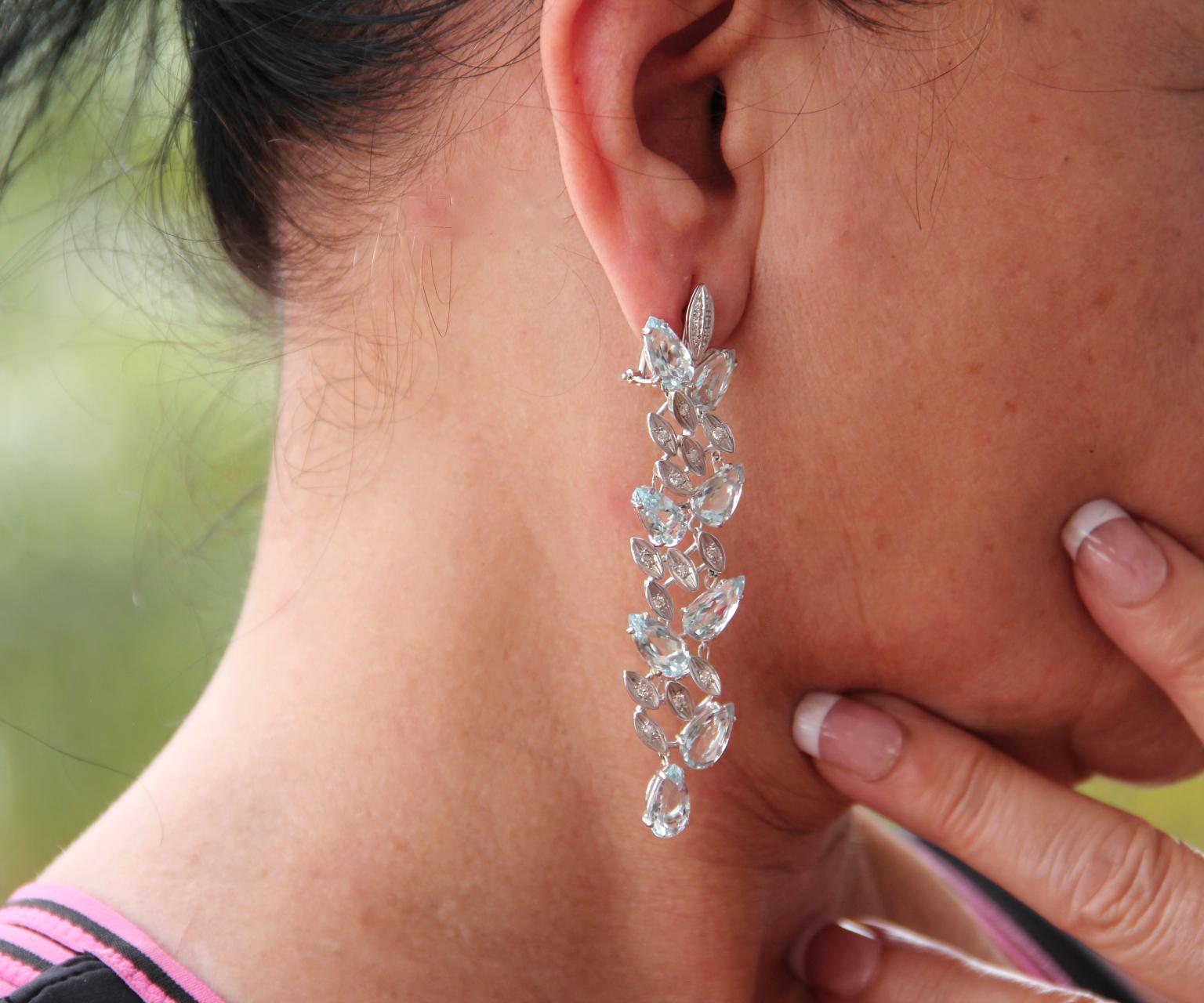 Handcraft Brazilian Aquamarine 18 Karat White Gold Diamonds Drop Earrings For Sale 4