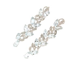 Handcraft Brazilian Aquamarine 18 Karat White Gold Diamonds Drop Earrings