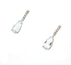 Handcraft Brazilian Aquamarine 18 Karat White Gold Diamonds Drop Earrings
