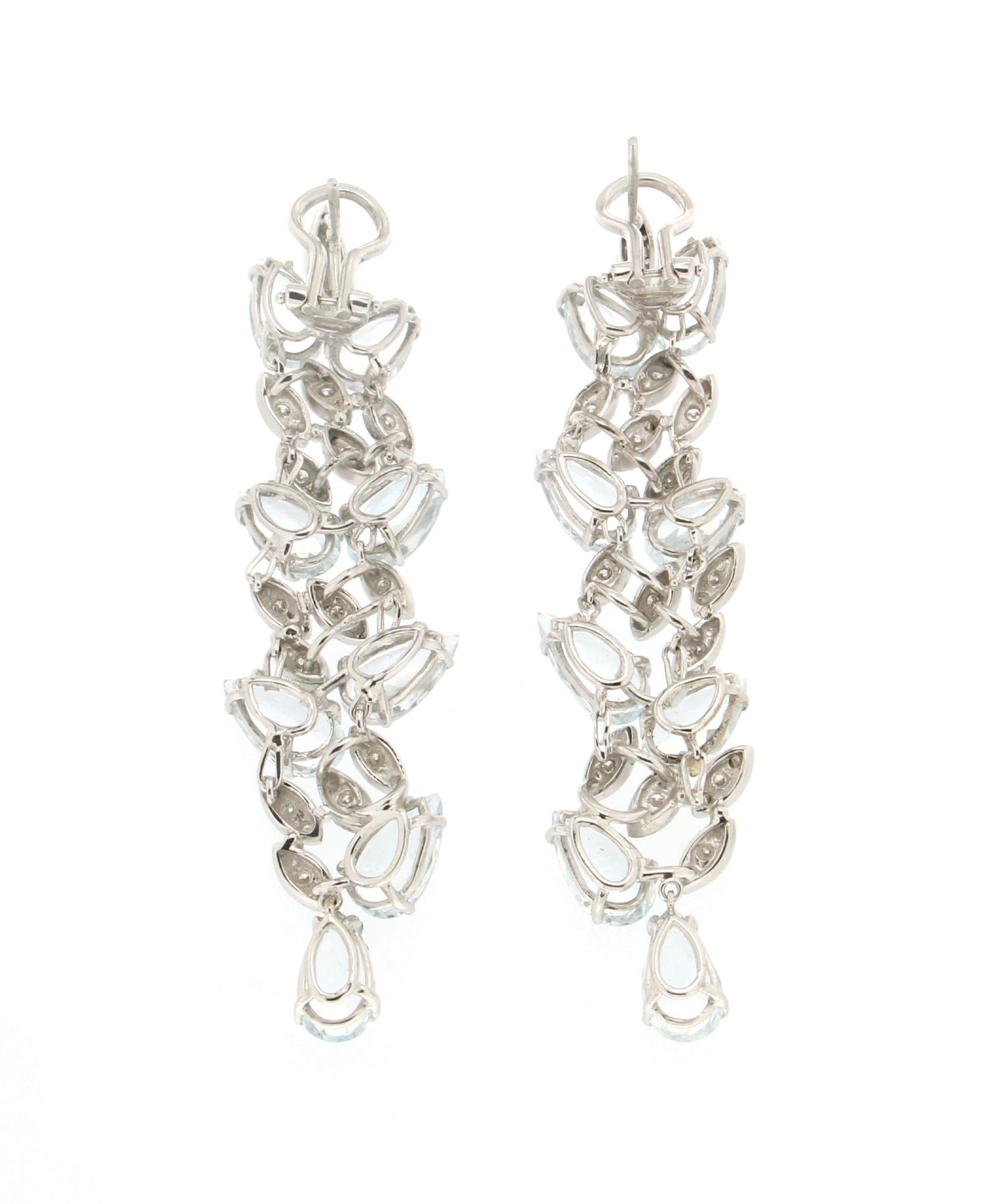 Brilliant Cut Handcraft Brazilian Aquamarine 18 Karat White Gold Diamonds Drop Earrings For Sale
