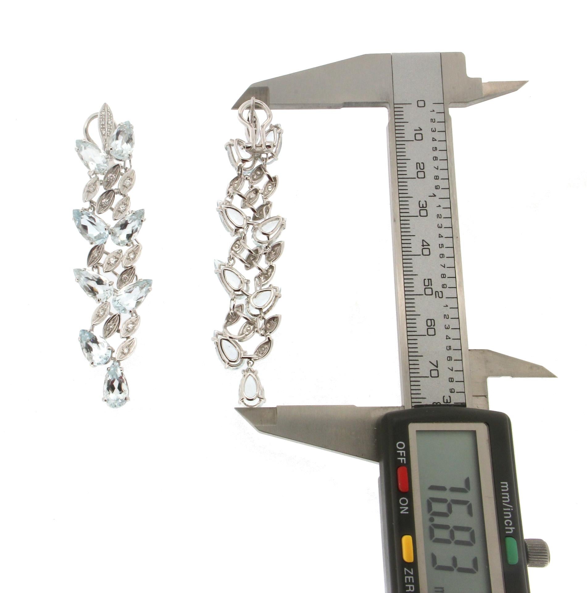 Handcraft Brazilian Aquamarine 18 Karat White Gold Diamonds Drop Earrings In New Condition For Sale In Marcianise, IT