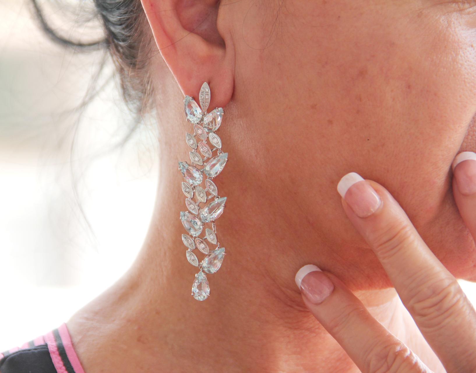 Handcraft Brazilian Aquamarine 18 Karat White Gold Diamonds Drop Earrings For Sale 1