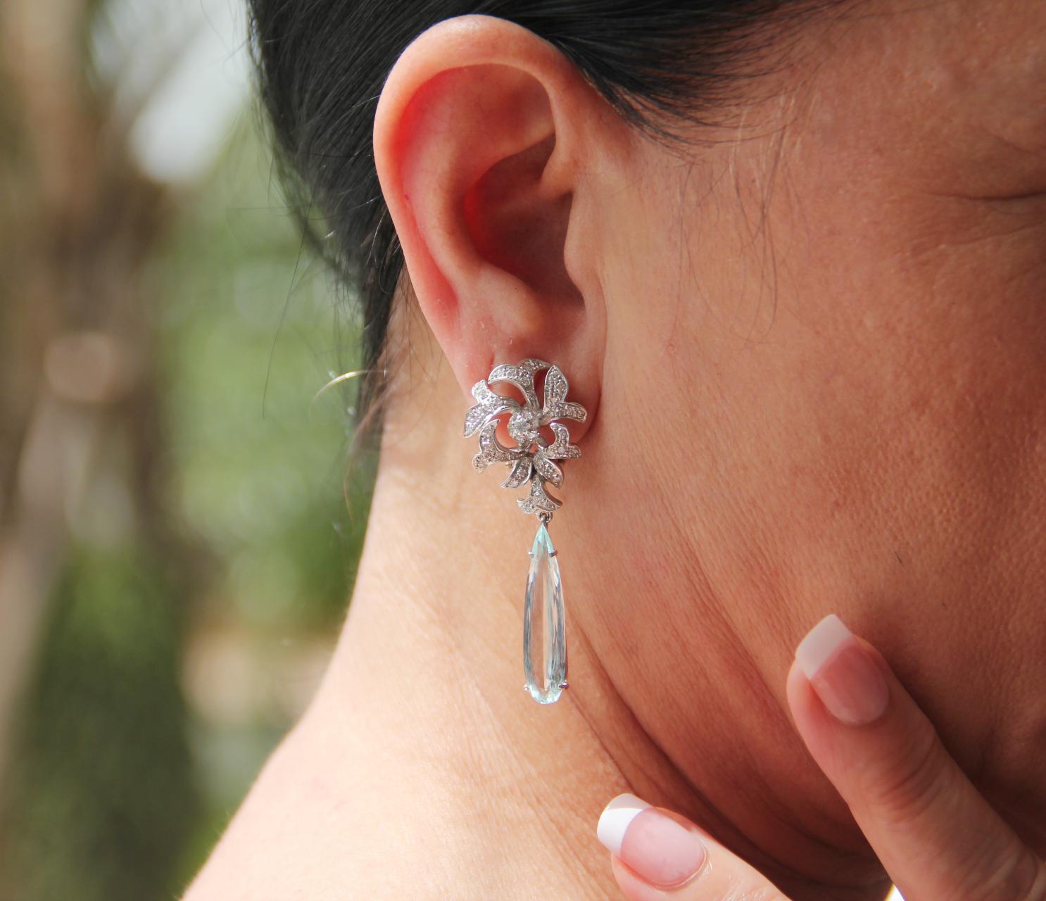Handcraft Brazilian Aquamarine 18 Karat White Gold Diamonds Drop Earrings For Sale 2