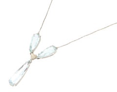 Handcraft Brazilian Aquamarine 18 Karat White Gold Diamonds Pendant Necklace