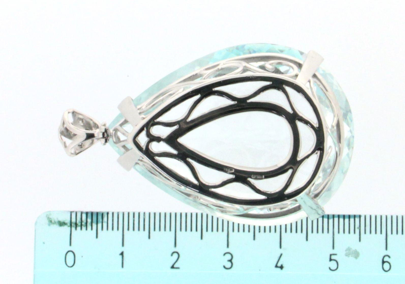 Handcraft Brazilian Aquamarine 18 Karat White Gold Diamonds Pendant Necklace In New Condition For Sale In Marcianise, IT